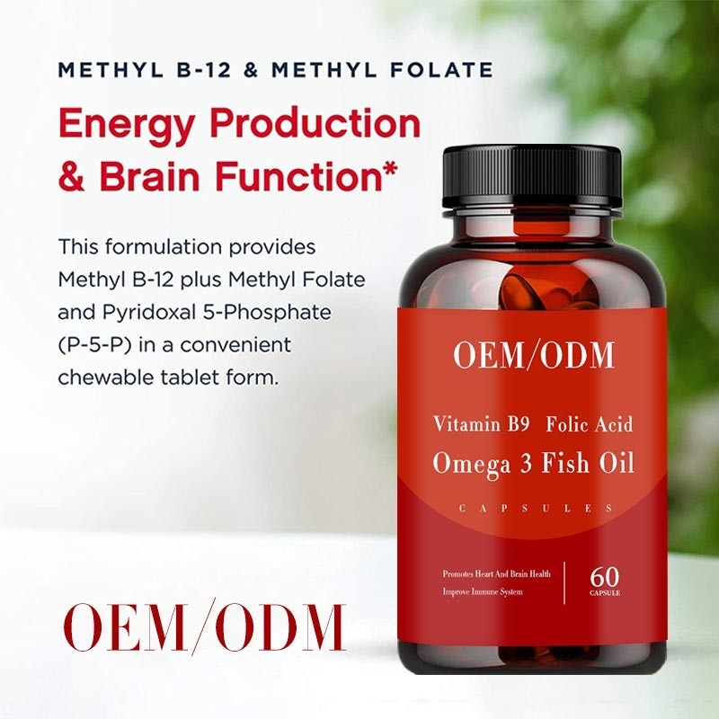 Witamina B9 Kwas foliowy Olej rybny Omega 3 Witaminy w kapsułkach promuje zdrowie serca i mózgu