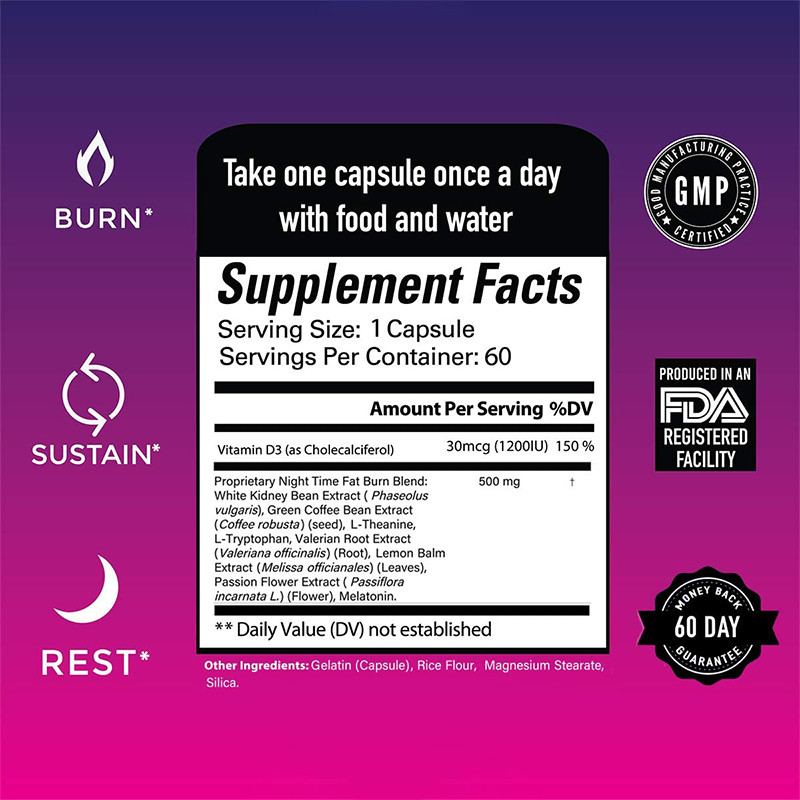 Night Time Fat Burner Dietetyczne pigułki odchudzające Wyciąg z zielonej kawy i biały dodatek do fasoli