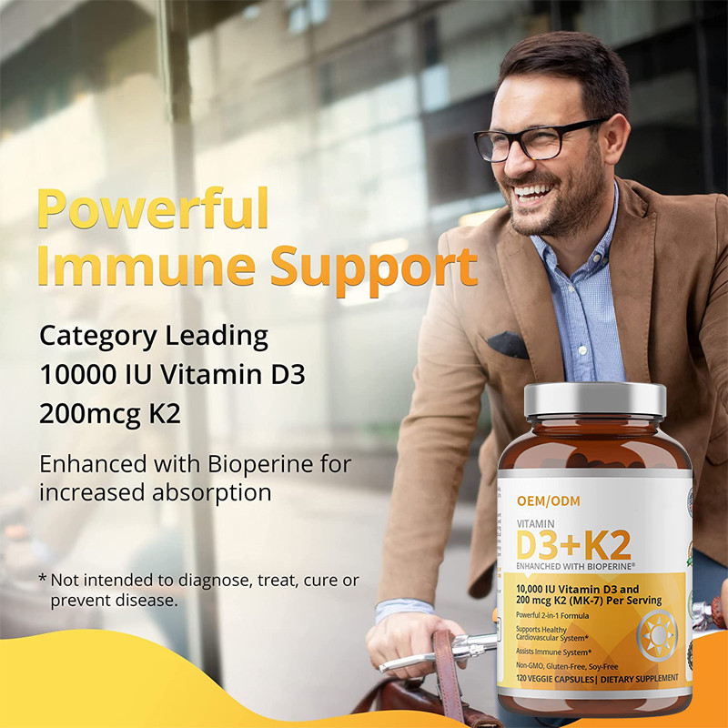 Non GMO Formuła 5000 IU Witamina D3 Żelki 90 mcg Witamina K2 MK-7 Kapsułki