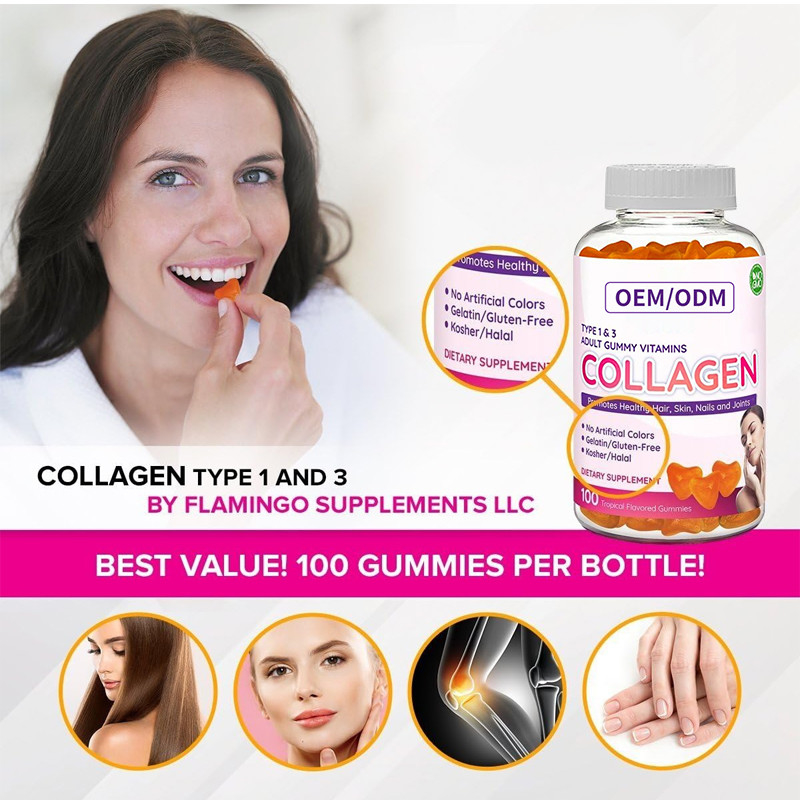 ODM Collagen Gummies 2500mcg Biotyna Cynk Witamina E C Na porost włosów Skóra i paznokcie