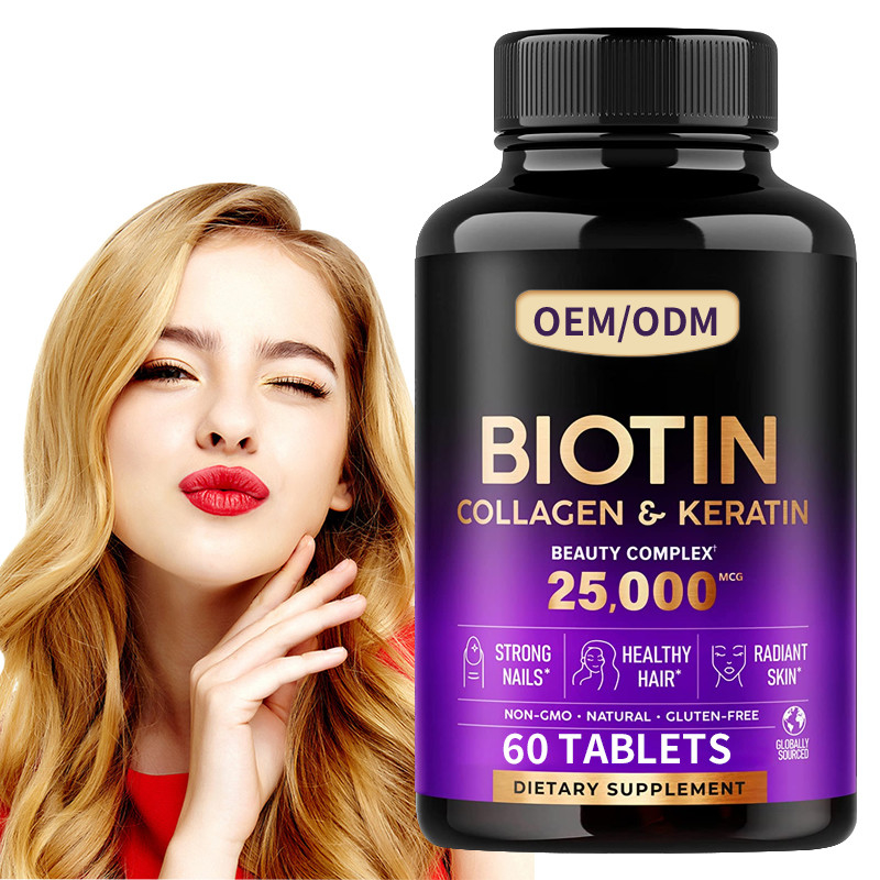 25000 Mcg Biotyna Tabletki witaminowe Włosy Skóra Paznokcie Dla zdrowia kobiet 60 szt. Tabletki do włosów feme