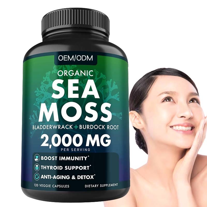 Bezsmakowe kapsułki z organicznego mchu morskiego Wildcrafted Non GMO Sea Moss Raw 60 Bezglutenowe pigułki z mchu morskiego