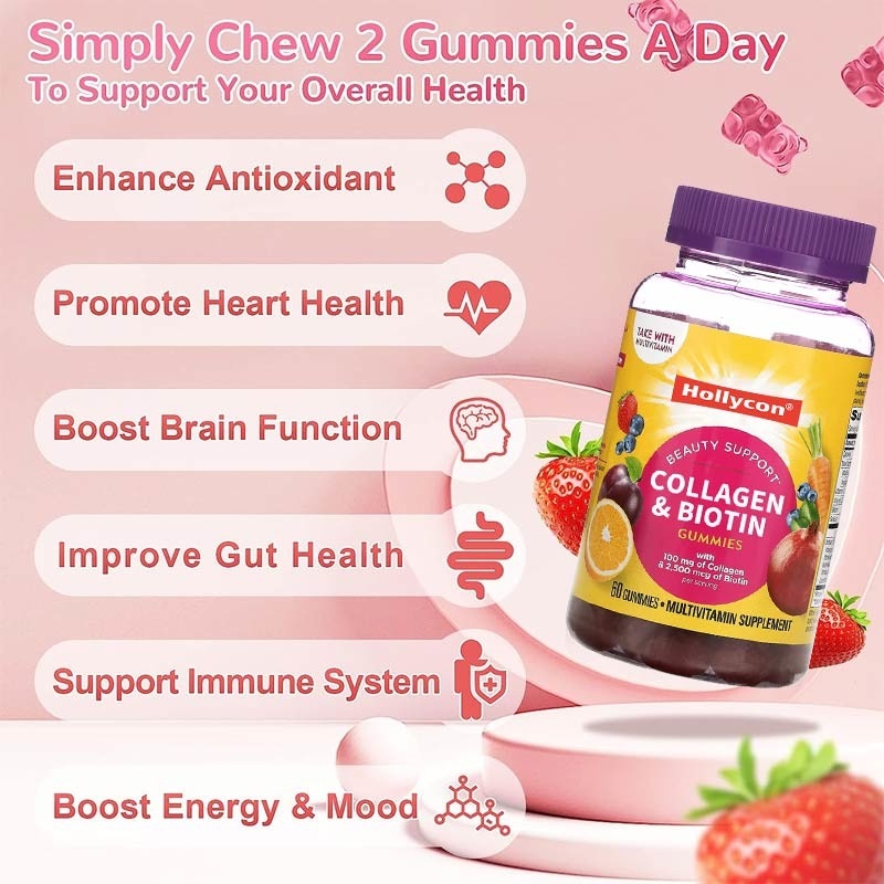 OEM Cleanroom Red Biotin Vitamin Gummies 30 porcji na pojemnik Produkcja bez zanieczyszczeń