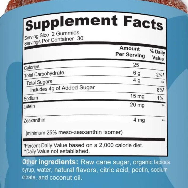 2500mcg Witamina B7 Naturalna Zeaksantyna Luteina Dostosowane Smaki Niezanieczyszczające Produkcja Żelki do oczu