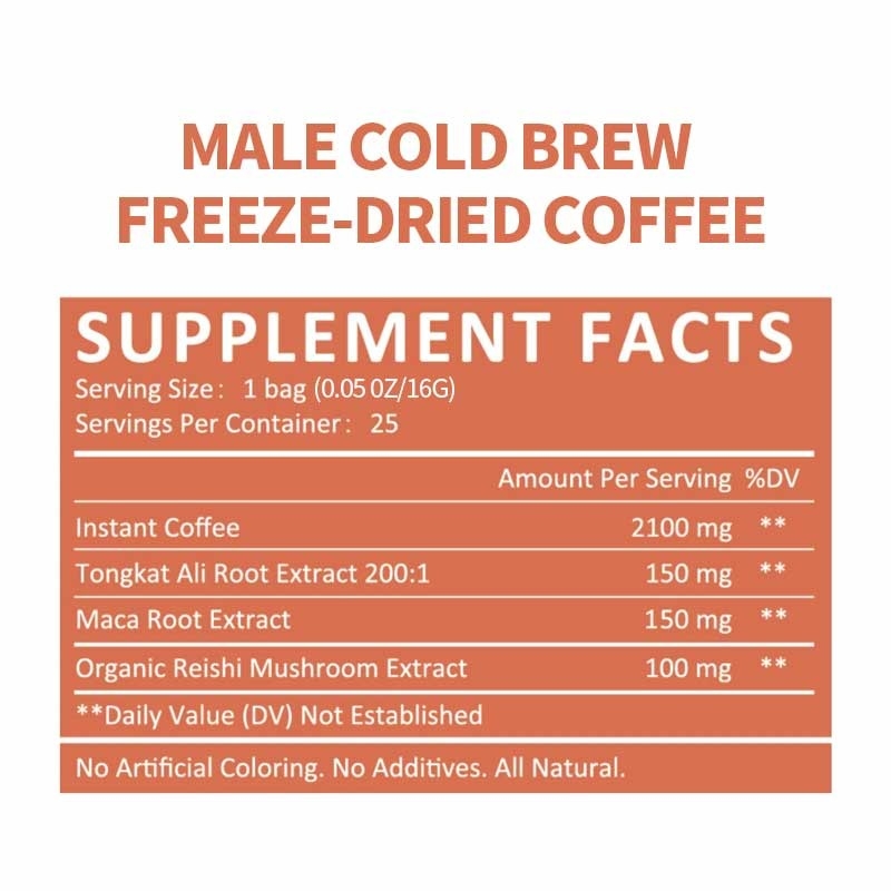 OEM Mężczyzna Cold Brew Freeze-Dry Coffee Energy Booster Wytrzymałość Wydajność Mężczyźni Wzmocnienie Instant Coffee Powder