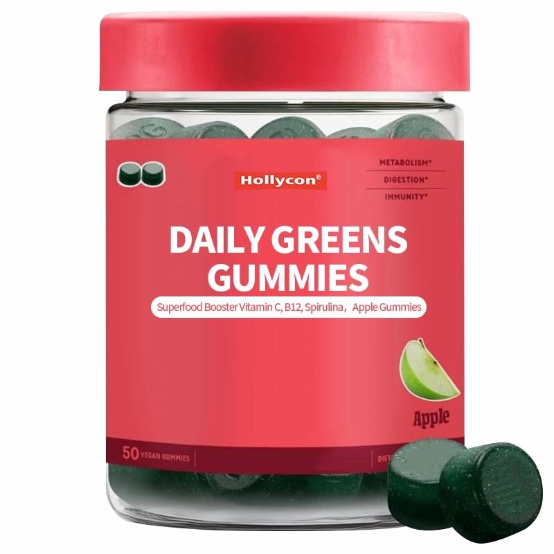 2024 Nowy przyjście Codzienne zielone gumki Superfood Booster Witamina C B12 Spirulina Gumki jabłkowe