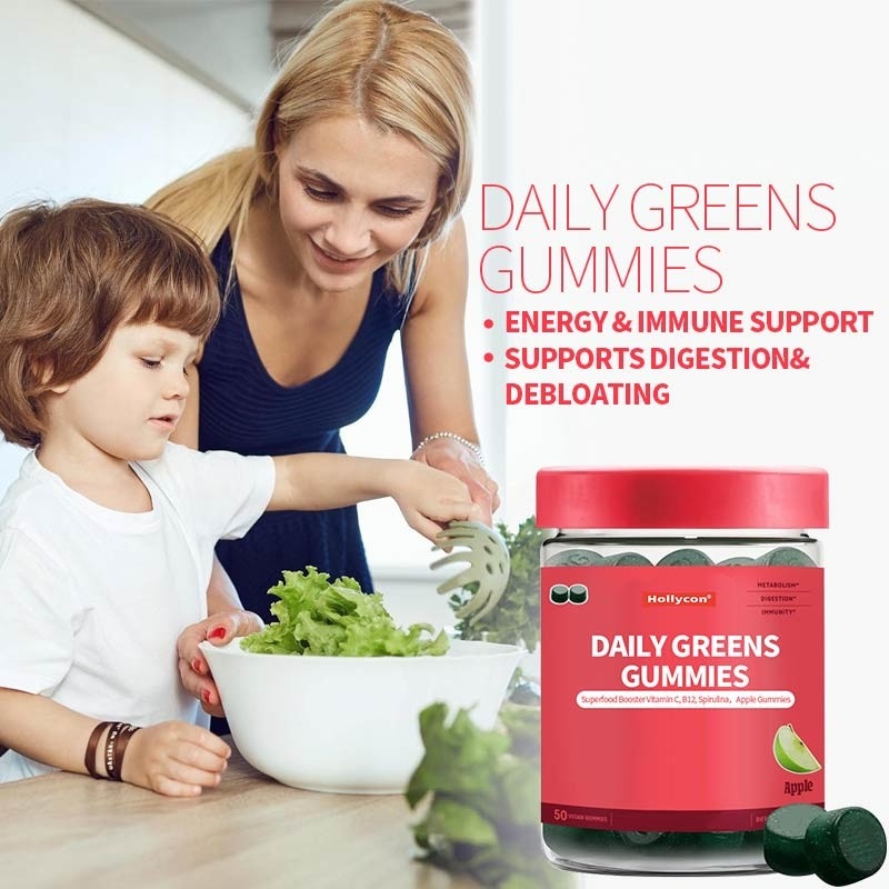 2024 Nowy przyjście Codzienne zielone gumki Superfood Booster Witamina C B12 Spirulina Gumki jabłkowe