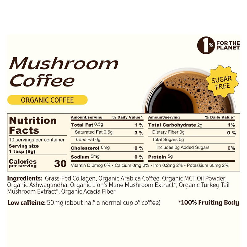 Organic Instant Mushroom Coffee With Collagen MCT Oil Digestion Health Supplement Grzyby Kawa w proszku