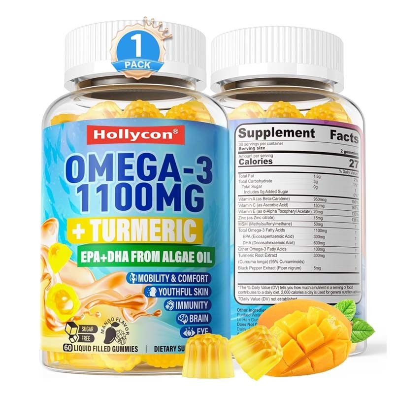 Wsparcie OEM DHA Witamina A C E Cynk Kurkuma dla dorosłych Omega-3 Żywe gumki
