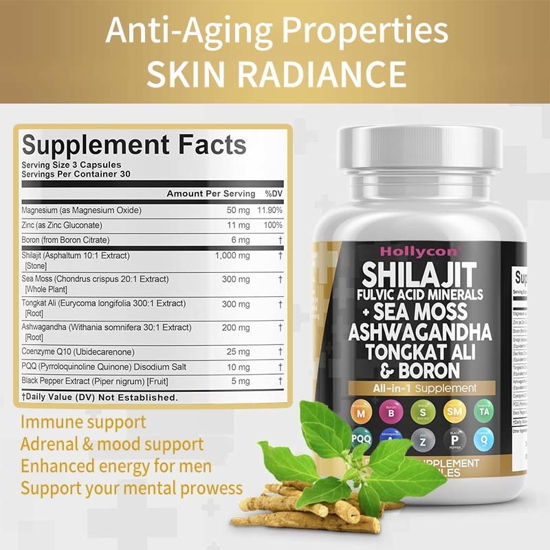 OEM Ashwagandha Tongkat Ali Bor Magnezu Dla Mężczyzn Fulwic Acid Shilajit Kapsułki