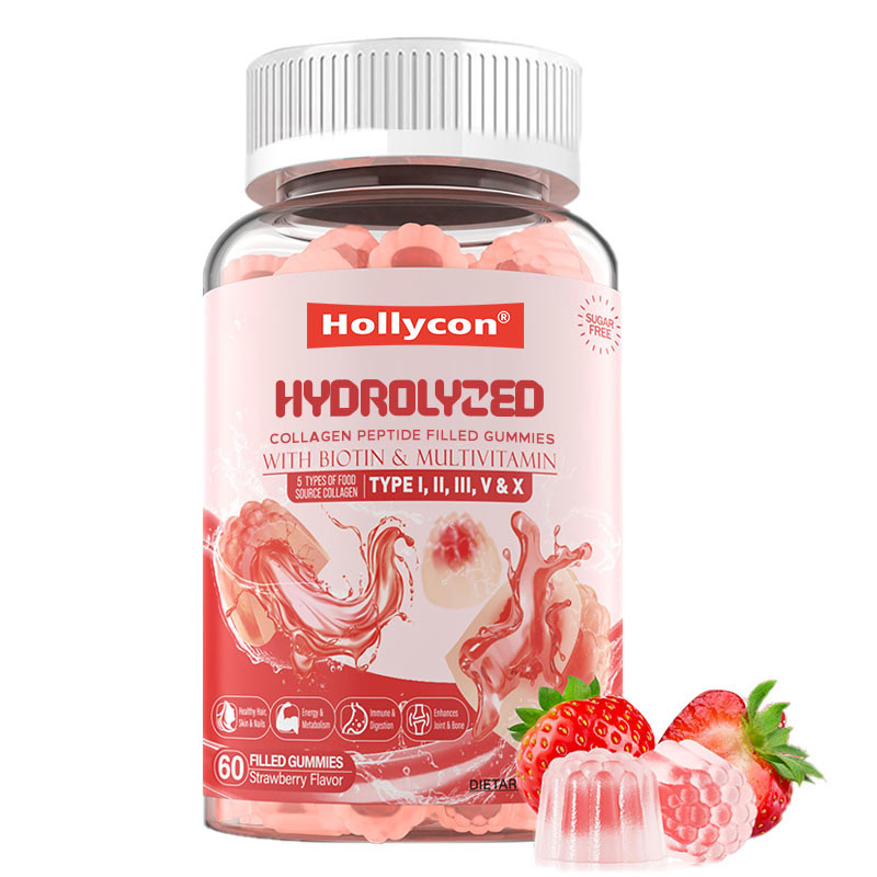 Bezcukrowy peptyd kolagenu hydrolizowanego wypełniony gumami białkowego typu I,II,III,V,X z witaminą biotyną
