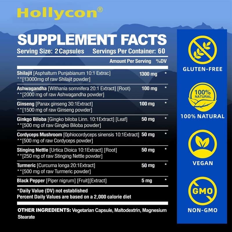 Shilajit Kapsułki 85+ Śladowe minerały Energia i wsparcie immunologiczne dla mężczyzn i kobiet