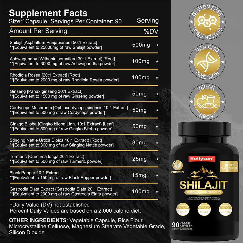 Czysty Himalajski Organic Shilajit Supplement For Immune Support 25000mg Shilajit Kapsułki