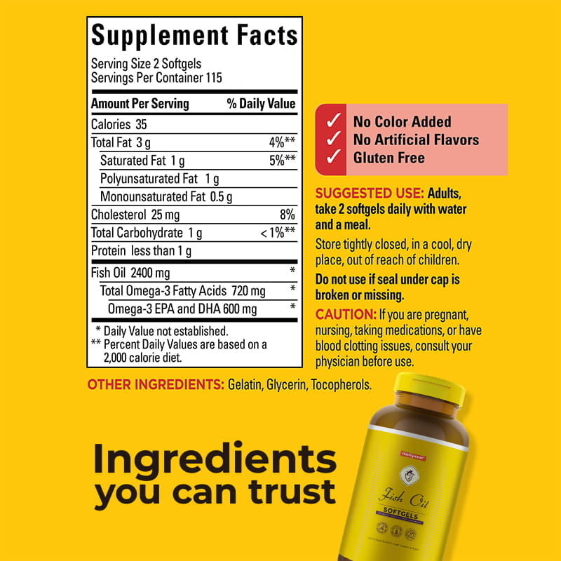 Olej rybny Omega 3 Suplementy 1200 mg Żywioły miękkie Omega 3 Olej rybny dla zdrowego serca Wsparcie 230 Żywiołów miękkie 115 Dań
