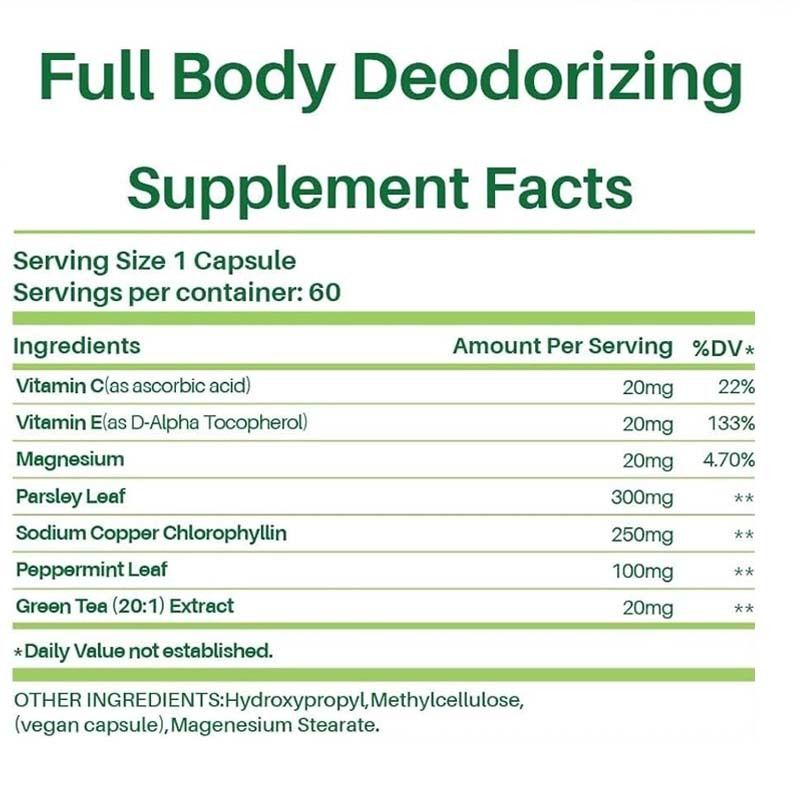 Supplement dezodoryzujący ciało - Naturalne wewnętrzne pigułki kontroli zapachu dla mężczyzn i kobiet | Kapsułki chlorofilu do oddechu, ciała i jelit