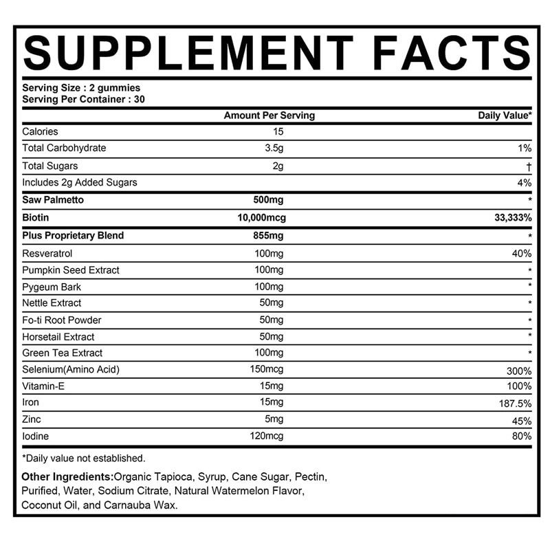 Fabryczny suplement do wzrostu włosów dla kobiet i mężczyzn DHT Blocker Gummies Support Hormonal Balance Prostate Health Saw Palmetto Gummies