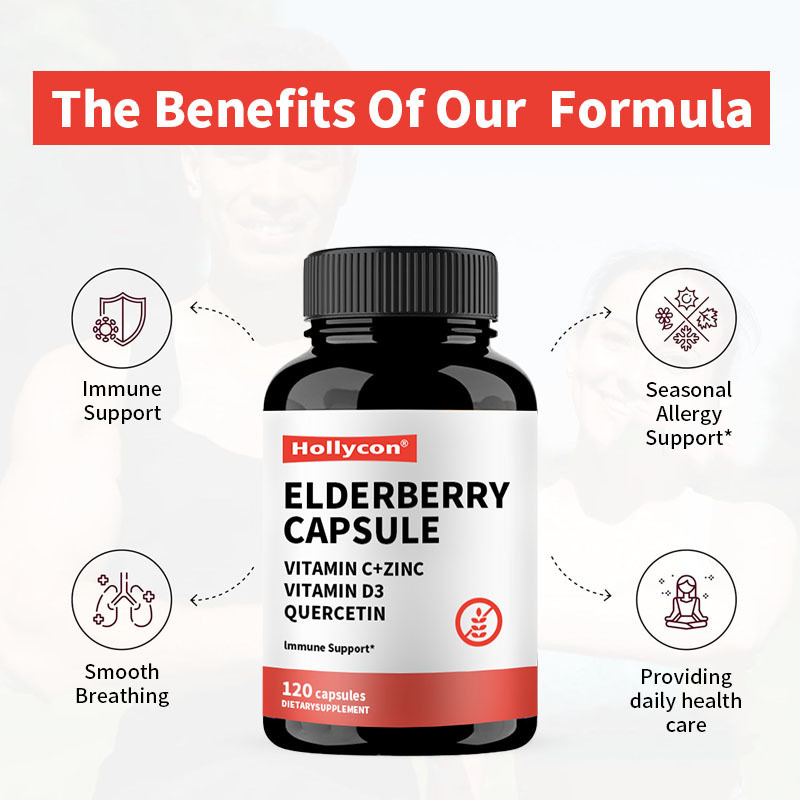 OEM Czarny Bez Witamina C i Cynk 120 Kapsułek Wsparcie Odporności Suplement Ziołowy Naturalny Wzmacniacz Odporności Kapsułka z Czarnym Bzem