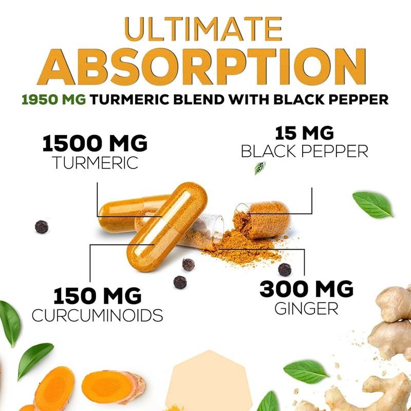 OEM Kurkuma suplement kurkuminy z organicznej kurkumy i imbiru czarny pieprz dla najlepszego wchłaniania wspólnego wsparcia kurkuminy kapsułki