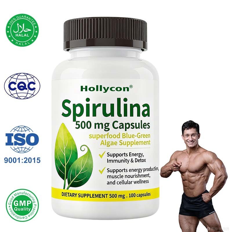 Hot Selling Natural Super Green Capsules Spirulina 500 mg Capsules Superfood Blue-Green Algae Supplement with Antioxidants, Plant-Based Protein & Chlorophyll – Supports Energy, Immunity & Detox