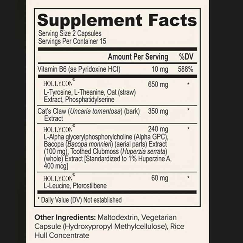 OEM Focus Capsules z L-teaniną Witamina B6 Pamięć Jasność umysłowa i poprawę funkcjonowania mózgu