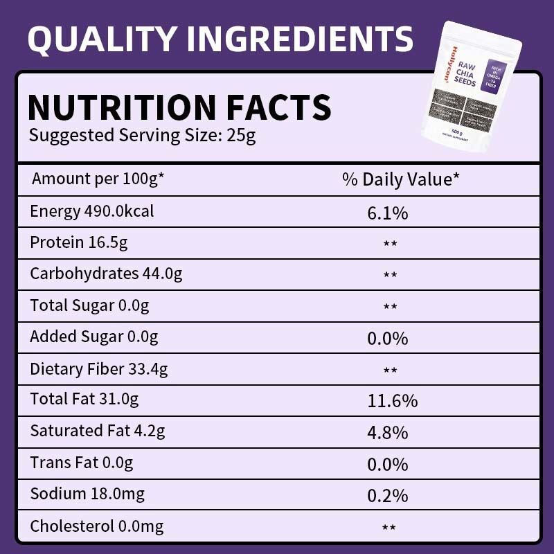 OEM / ODM Nasiona Chia 500g, opakowanie 1 I Nasiona do jedzenia | Nasiona na odchudzanie | Bogate w wapń, białko i błonnik Bez dodatku cukru, niestandardowa formuła