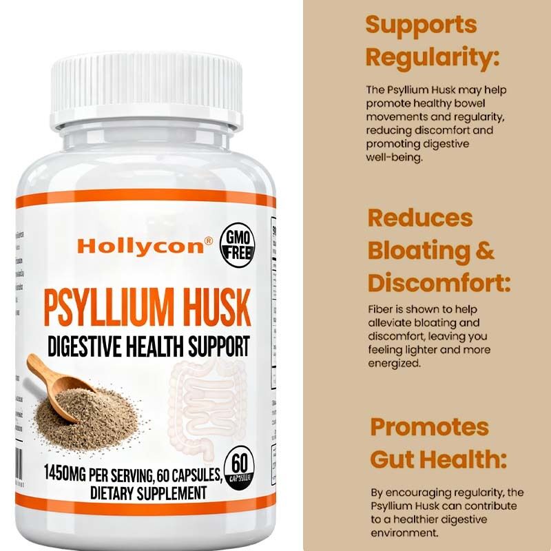 Psyllium Husk Capsules   60 Count    Suplement wspierający jelita i jelita grubego