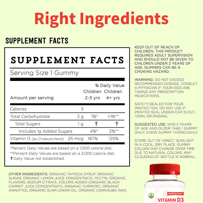 OEM Organiczna Witamina D3 dla Dzieci Suplement Witamina D3 Żelki Zdrowie Kości i Odporności Żelki z Witaminą D3