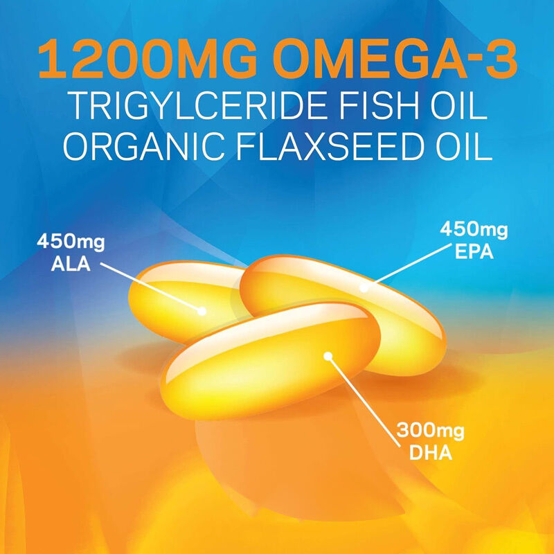 Suplement Omega 3 1200mg OEM dla odżywiania oczu Organiczny olej lniany w postaci trójglicerydów, olej rybi i witamina E w kapsułkach żelowych Omega 3