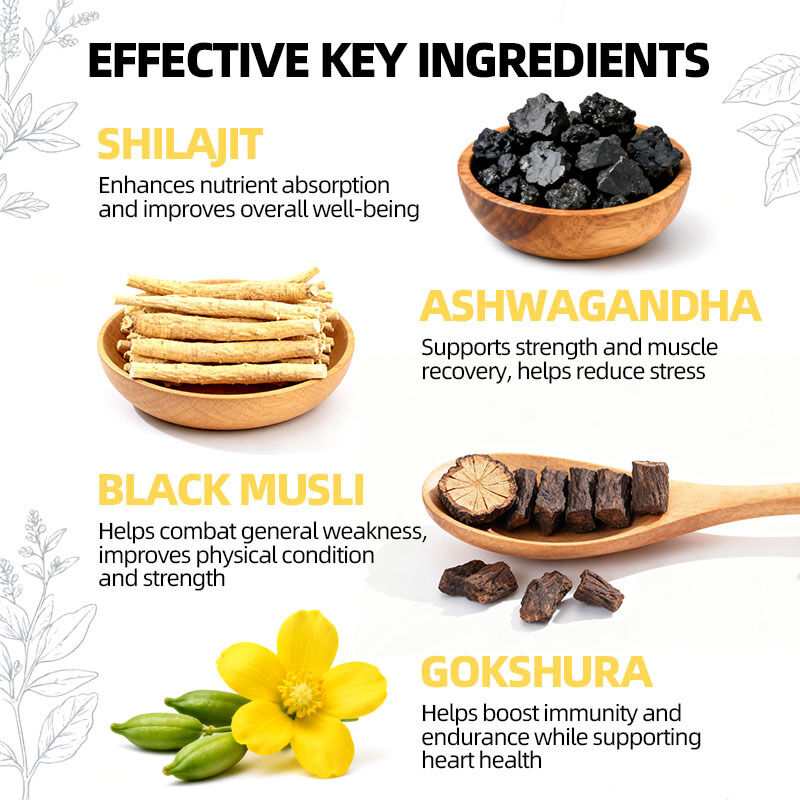 OEM 3000mg z Ashwagandą i czarną naturalną energią i wsparciem odporności Wytrzymałość i nastrój Wzmocnienie czystego himalajskiego Shilajit Gummies