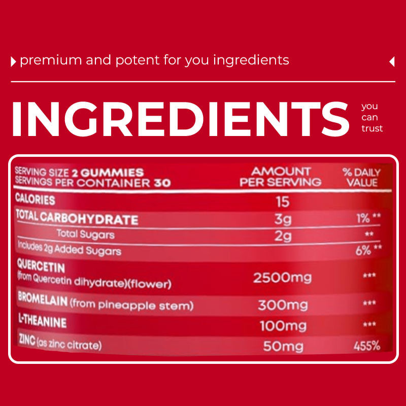 Bromelaina L-teanina Zynk suplementy suplementy wegańskie dla dzieci dorosłych Quercetin gumy