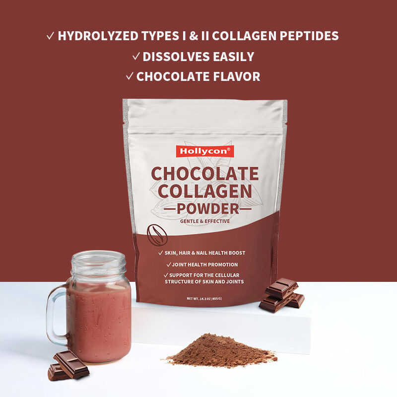 Proszek peptydów kolagenowych OEM Wsparcie dla włosów, skóry, paznokci i stawów Kolagen typu I i III z traw z odzysku Suplementy kolagenowe w proszku czekoladowym