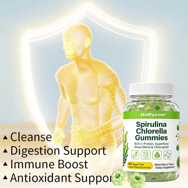 Spirulina i Chlorella w żelkach na energię i witalność, trawienie i zdrowie jelit, wsparcie antyoksydacyjne i odpornościowe - personalizowane przez OEM/ODM