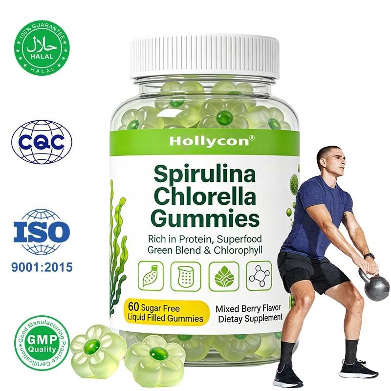 Spirulina i Chlorella w żelkach na energię i witalność, trawienie i zdrowie jelit, wsparcie antyoksydacyjne i odpornościowe - personalizowane przez OEM/ODM