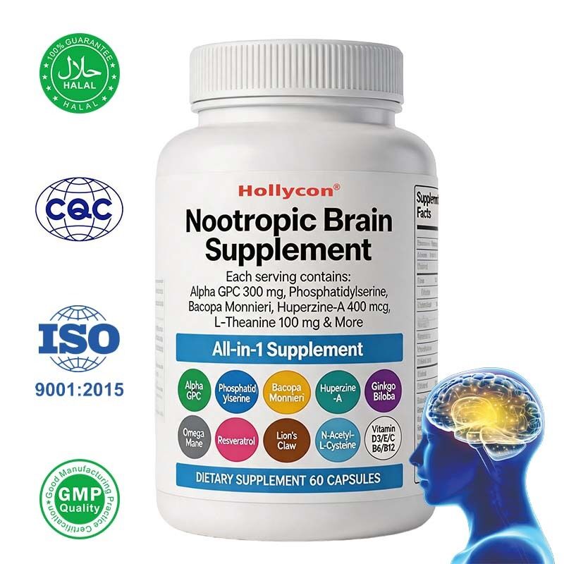 OEM Nootropic Brain Supplement z Alpha GPC, Phosphatidylserine & Bacopa Monnieri wspiera pamięć i koncentrację, funkcje poznawcze i nastrój
