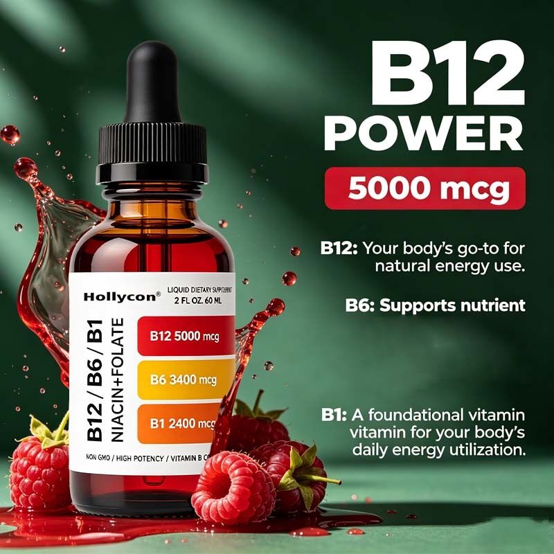 Vitamin B12 & B6 Liquid Drops for Energy, Brain, Heart, Immune & Bone Health Support with Private Label Customization