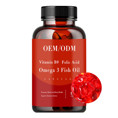 Witamina B9 Kwas foliowy Olej rybny Omega 3 Witaminy w kapsułkach promuje zdrowie serca i mózgu