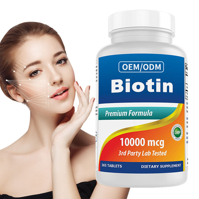 Costomizred Biotyna Witamina B7 Promuje zdrowe włosy Skórę i paznokcie 10000mcg 365 Tabletki