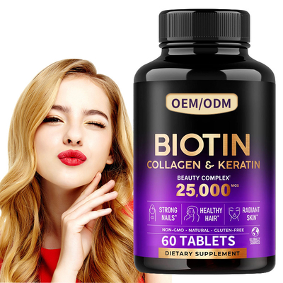 25000 Mcg Biotyna Tabletki witaminowe Włosy Skóra Paznokcie Dla zdrowia kobiet 60 szt. Tabletki do włosów feme