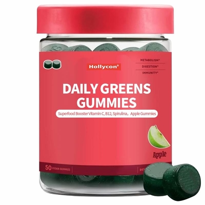 2024 Nowy przyjście Codzienne zielone gumki Superfood Booster Witamina C B12 Spirulina Gumki jabłkowe